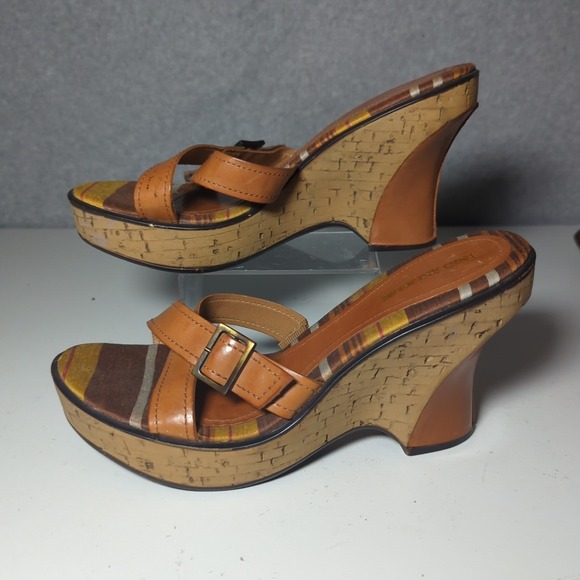 Enzo Angiolini Womens Strappy Wedge Cork Leather Sandals Platform 8.5M Brown Y2K - Picture 2 of 6